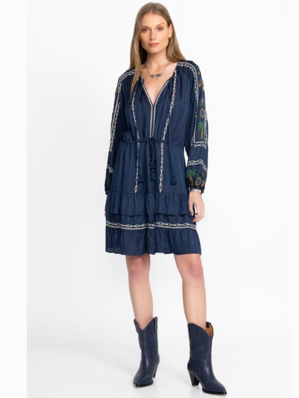 Jade by Johnny Was Dark Blue Lexie Tiered Mini Dress - Size M - NWT